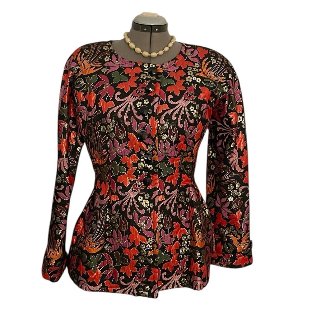 Vintage Biva Saint Honoré Paris Brocade Jacket Floral Bird Made France - Picture 2 of 10